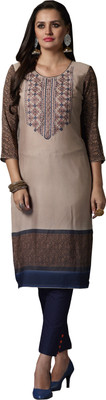 kvsfab Women Printed Straight Kurta(Grey)
