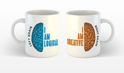 iKraft Funny Quotes Printed CoffeeMug Set - Left Brain I am Logical and Right Brain I am Creative Ceramic Coffee Mug(350 ml, Pack of 2)