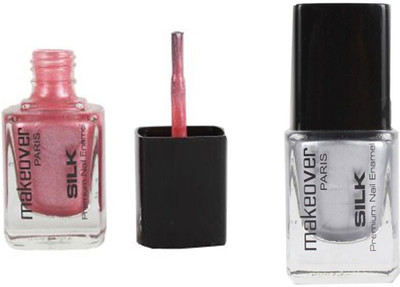 

Makeover Professional Nail Paint Hot Silk Silver-14 , Nail Paint Sparking Pink-03 Multi(Pack of 2)