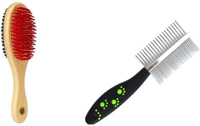 

W9 Combo Of 2 Imported High Quality Rake Brush And Double Bristles Brush (Small) For Dog Basic Comb for Dog