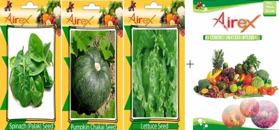 Airex Spinach, Pumpkin and Lettuce Vegetables Seeds + Humic Acid Fertilizer (For Growth of All Plant and Better Responce) 15 gm Humic Acid + Pack Of 20 Seeds * 3 Per Packet Seed(20 per packet)