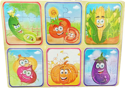 TALKING GANESHA Vegetables Cartoon 6 pieces of a pattern Wooden Puzzles jigsaw board (set of 6 Puzzle)(36 Pieces)
