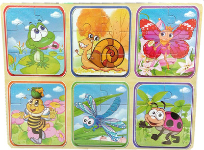 

TALKING GANESHA Insects Cartoon 6 pieces of a pattern Wooden Puzzles jigsaw board (set of 6 Puzzle)(36 Pieces)