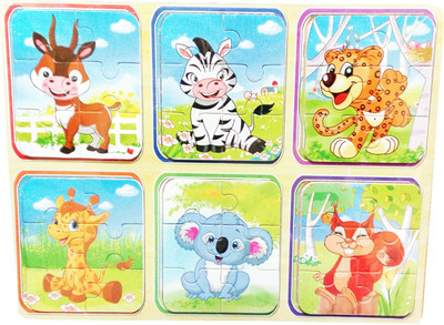 

TALKING GANESHA Wild Animals Cartoon 6 pieces of a pattern Wooden Puzzles jigsaw board (set of 6 Puzzle)(36 Pieces)