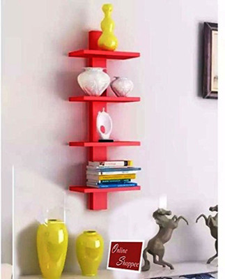 77% OFF on The New Look Tier Red Wooden Wall Shelf(Number of Shelves - 4, Red)