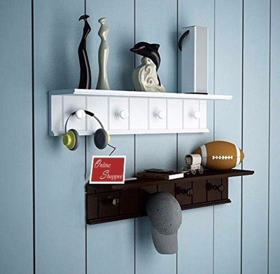 

Onlineshoppee Hangers Wooden Wall Shelf(Number of Shelves - 2, White, Brown)