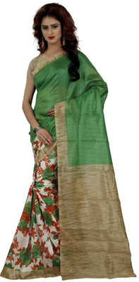 Trendz Style Floral Print Bhagalpuri Cotton Silk Saree(Green)