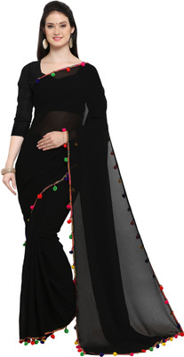 Style U Solid Bollywood Chiffon Saree(Black)