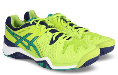 

Asics GEL-RESOLUTION 6 TENNIS For Men(Green, Lm/pine/indg blu