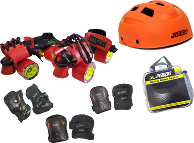 

Jaspo Rubber King Pro Adjustable Skates Quad Roller Skates - Size 1-6 UK(Red)