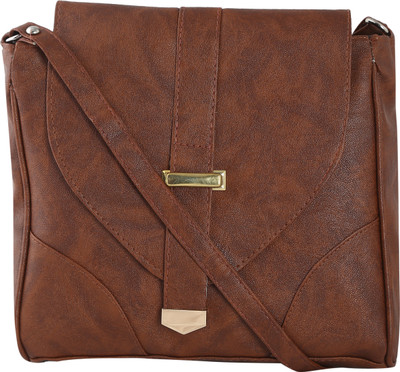 

Haqeeba Women Casual Brown Leatherette Sling Bag