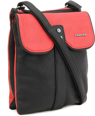 

Fastrack Women Casual Red, Black PU Sling Bag, Black;red