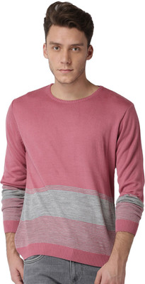 Mast & Harbour Striped Round Neck Casual Men Pink, Grey Sweater