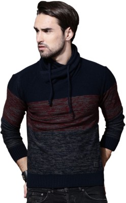 Roadster Self Design Cowl Neck Casual Men Dark Blue, Grey Sweater