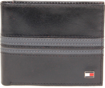 

Tommy Hilfiger Men Black Genuine Leather Wallet(4 Card Slots), Black/grey
