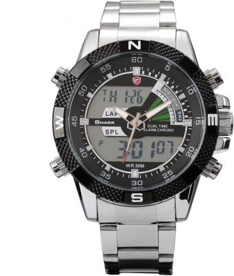 Shark Stylish Mens Black Dial LCD Digital Date Day Alarm Steel Wrist Sport Watch SH047 Watch  - For Men   Watches  (Shark)