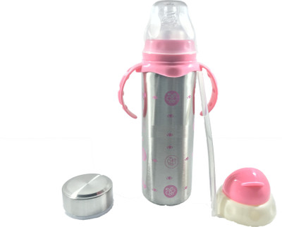 

GJE Multifunctional Baby Steel Feeding Bottle With Attachments - 240 ml(Pink)