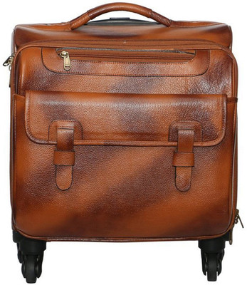 

Leather Bags & More... Spectra 2.0 Spinner Dual Acess Extra-Capacity Carry-On Genuine Leather Tan Colour Laptop Cabin Stroller. Trolley(Brown, 25 L)
