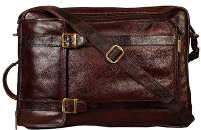 

Leather Bags & More... Newberry-I Multi-Pocket {4 In 1} Convertible Brown Color Genuine Leather Bag. Trolley(Brown, 22 L)