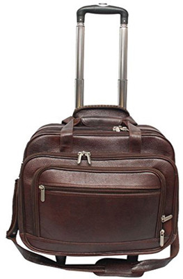 

Leather Bags & More... Tegra-Max Sturdy Extra-Capacity Carry-On Genuine Leather Brown Colour Cabin Overnighter Laptop Stroller. Trolley(Brown, 26 L)