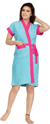 Lovira Light Blue-Pink Free Size Bath Robe(1 Bathrobe with belt, For: Women, Light Blue-Pink)