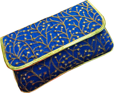 

craftbazaar Party Blue Clutch
