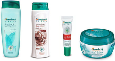 

Himalaya Refreshing & Clarifying Toner, Cocoa Butter Intensive Body Lotion, Lip Balm, Winter Defense Moisturizing Cream(Set of 4)