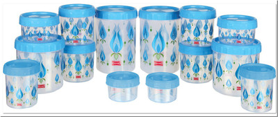 POLYSET Twisty 14 pcs - 175 ml, 1475 ml, 225 ml, 1050 ml, 540 ml, 295 ml Plastic Grocery Container(Pack of 14, Blue)