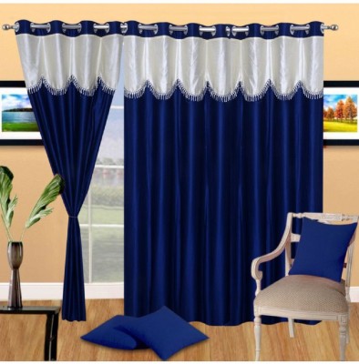Panipat Textile Hub 152 cm (5 ft) Polyester Semi Transparent Window Curtain (Pack Of 3)(Solid, Navy Blue)