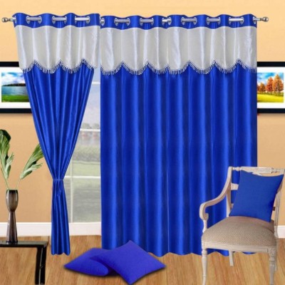 Panipat Textile Hub 213 cm (7 ft) Polyester Semi Transparent Door Curtain (Pack Of 3)(Solid, Royal Blue)