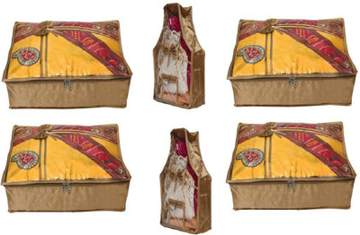 

Addyz Front Transparent Combo of Ladies Premium Satin 4 Pieces Saree Cover &2 Pieces Blouse Cover Upto 5 - 6 SC & 9-10 BC each(Beige)