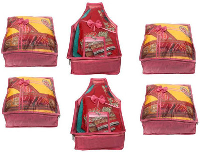 

Addyz Front Transparent Combo of Ladies Premium Satin 4 Pieces Saree Cover &2 Pieces Blouse Cover Upto 5 - 6 SC & 9-10 BC each(Pink)