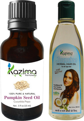 

KAZIMA Combo of Pumpkin Seed Oil 15ML and Jasmine Herbal Hair Oil 100ML Anti Hair Loss Treatment, Maintains Healthy Scalp & Dandruff Control Hair Oil(100 ml)