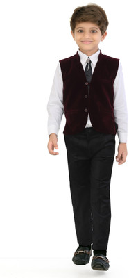 

Jeet Indo Western Self Design Boys Suit, Maroon