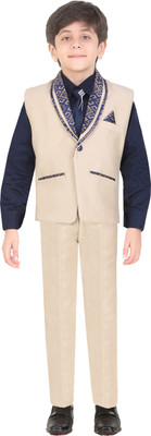 

Jeet Indo Western Self Design Boys Suit, Beige