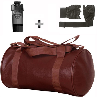 

5 O'Clock Sports Brown Leather Gym Bag , Gloves and Black cyclone shaker Shaker Bottle Combo Pack For Men|Women A Must Have Gym Bag Combo Kit For Boy's Girl's Fitness . Gym & Fitness Kit
