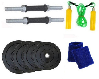 

HEALTH FIT INDIA ONLINE SERIES : NICKLE DUMBELL RODS , 12 KG ( 3 KGX 4 ) WEIGHT PLATES , WOODEN HANDLE SKIPING ROPE , SWEAT BAND Gym & Fitness Kit