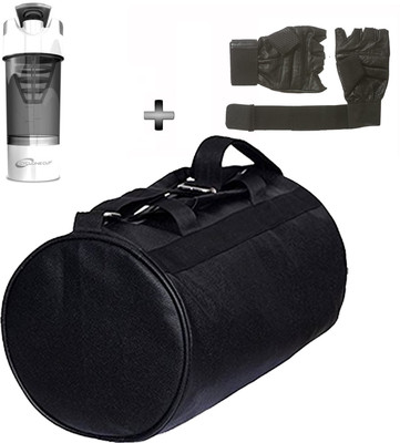 

5 O'Clock Sports Black Leather Gym Bag , Gloves and White cyclone shaker Shaker Bottle Combo Pack For Men|Women A Must Have Gym Bag Combo Kit For Boy's Girl's Fitness . Gym & Fitness Kit