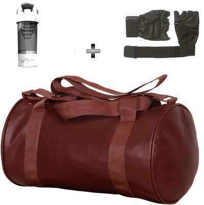 

5 O'Clock Sports Brown Leather Gym Bag , Gloves and White cyclone shaker Shaker Bottle Combo Pack For Men|Women A Must Have Gym Bag Combo Kit For Boy's Girl's Fitness . Gym & Fitness Kit