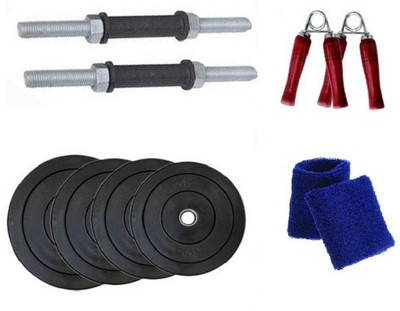 

FACTO POWER ONLINE SERIES : NICKLE DUMBELL RODS , 8 KG ( 2 KG X 4 ) WEIGHT PLATES , WOODEN HANDLE HAND GRIP , SWEAT BAND Gym & Fitness Kit