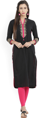 Vishudh Women Printed Straight Kurta(Black) Vishudh Women Printed Straight Kurta(Black)