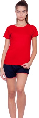 Ap'pulse Women Solid Dark Blue, Red Top & Shorts Set