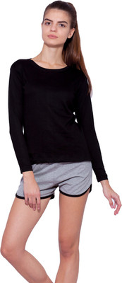 Ap'pulse Women Solid Black, Grey Top & Shorts Set