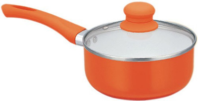 PAN WORLD Ceramic Coated Sauce Milk Pan 18 cm diameter with Lid(Ceramic, Non-stick, Induction Bottom), Blue;orange