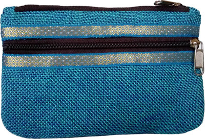 

auk Fresh Blue Elegant Jute Hand Purse Pouch(Blue)