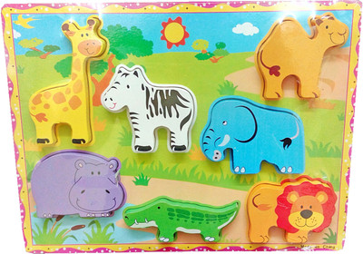 

TALKING GANESHA 7 Pieces Wooden Cartoon Animals Puzzle Learning toy set for kids(7 Pieces)