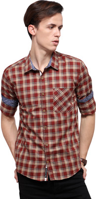MODERN MAN Men Checkered Casual Maroon Shirt