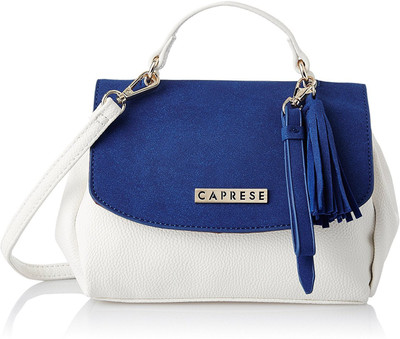 

Caprese Women Casual White, Blue Leatherette Sling Bag, Blue;white