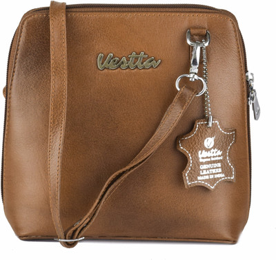 

Vestta Women Casual Tan Genuine Leather Sling Bag