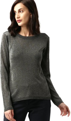All About You Solid V-neck Casual Women Grey Sweater at flipkart